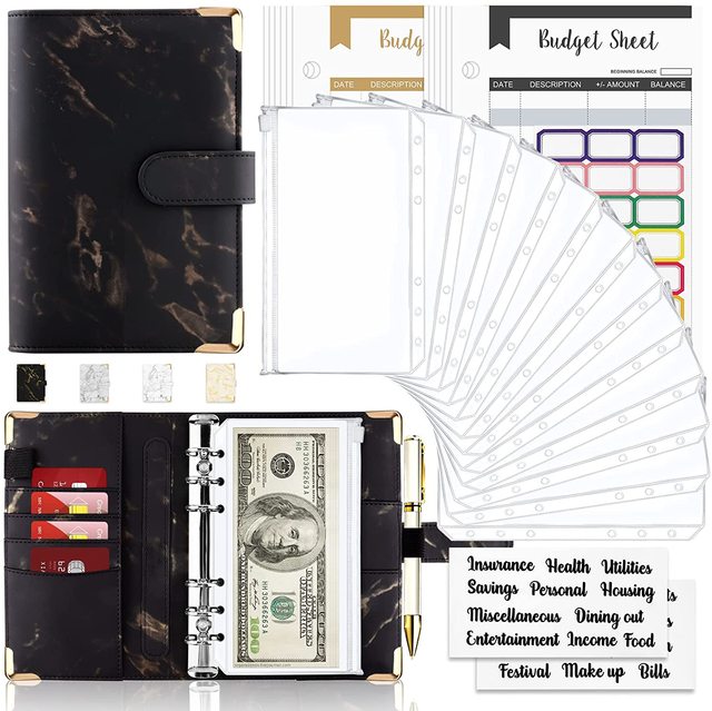 28Pcs Money Budget Planner Binder with Zipper Envelopes, Cash Envelopes for Budgeting, Money Organizer for A6 Cash Budget Binder