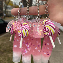 Load image into Gallery viewer, Cute Bear Lollipop Charm  Vegan Clear Lipgloss Keychain
